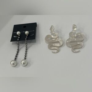 Pearl Drop and Snake Design Earrings (2 pairs)